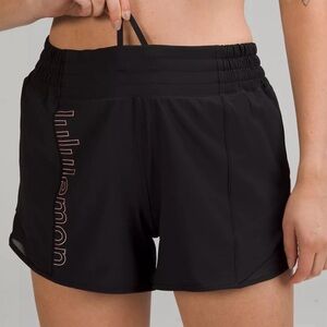 Lululemon Hotty Hot High-Rise Lined Short 4" *Black with Rose Gold Graphic